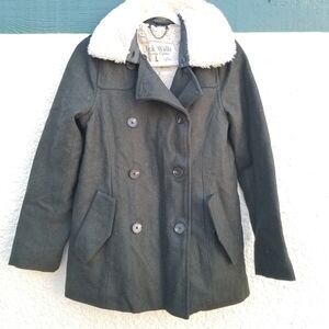 Jack Wills dark green wool-blend pea coat US 6